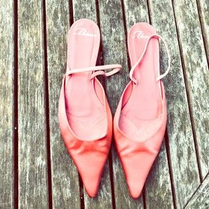 Salmon colored Sling back silk dress shoes
